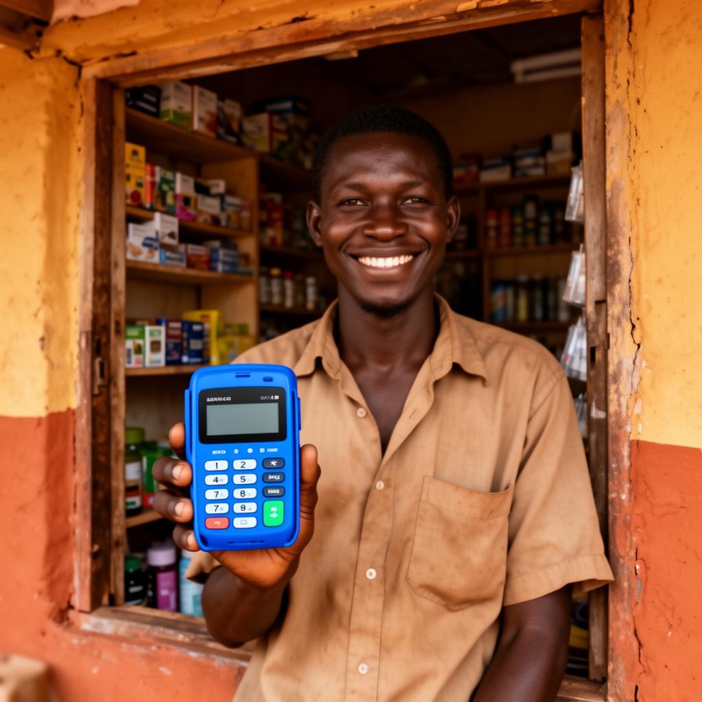 A merchant holding a Cashat-powered POS terminal